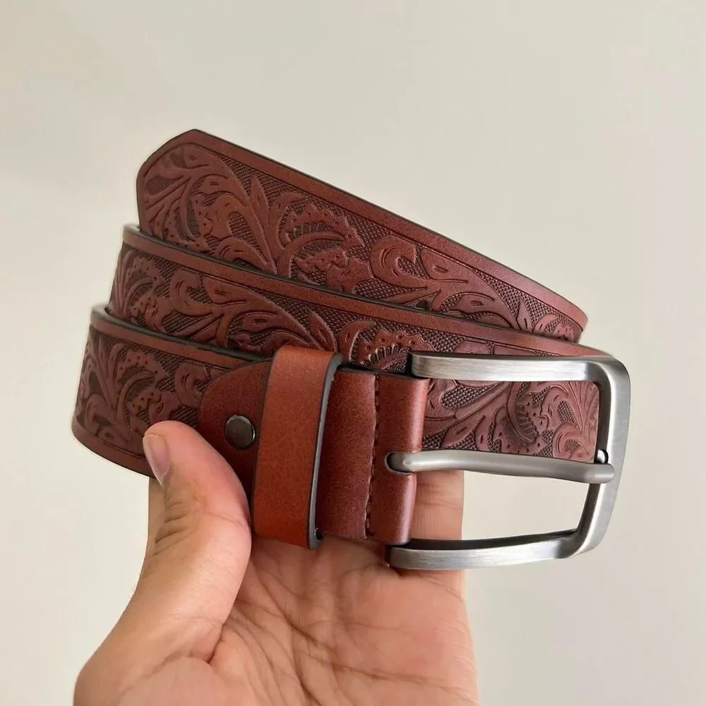 vintage style american western bike tread look grunge brown floral belt
